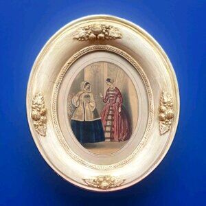 Antique Oval 14 X 10 "Godey's Americanized Paris Fashions" Print French Frame